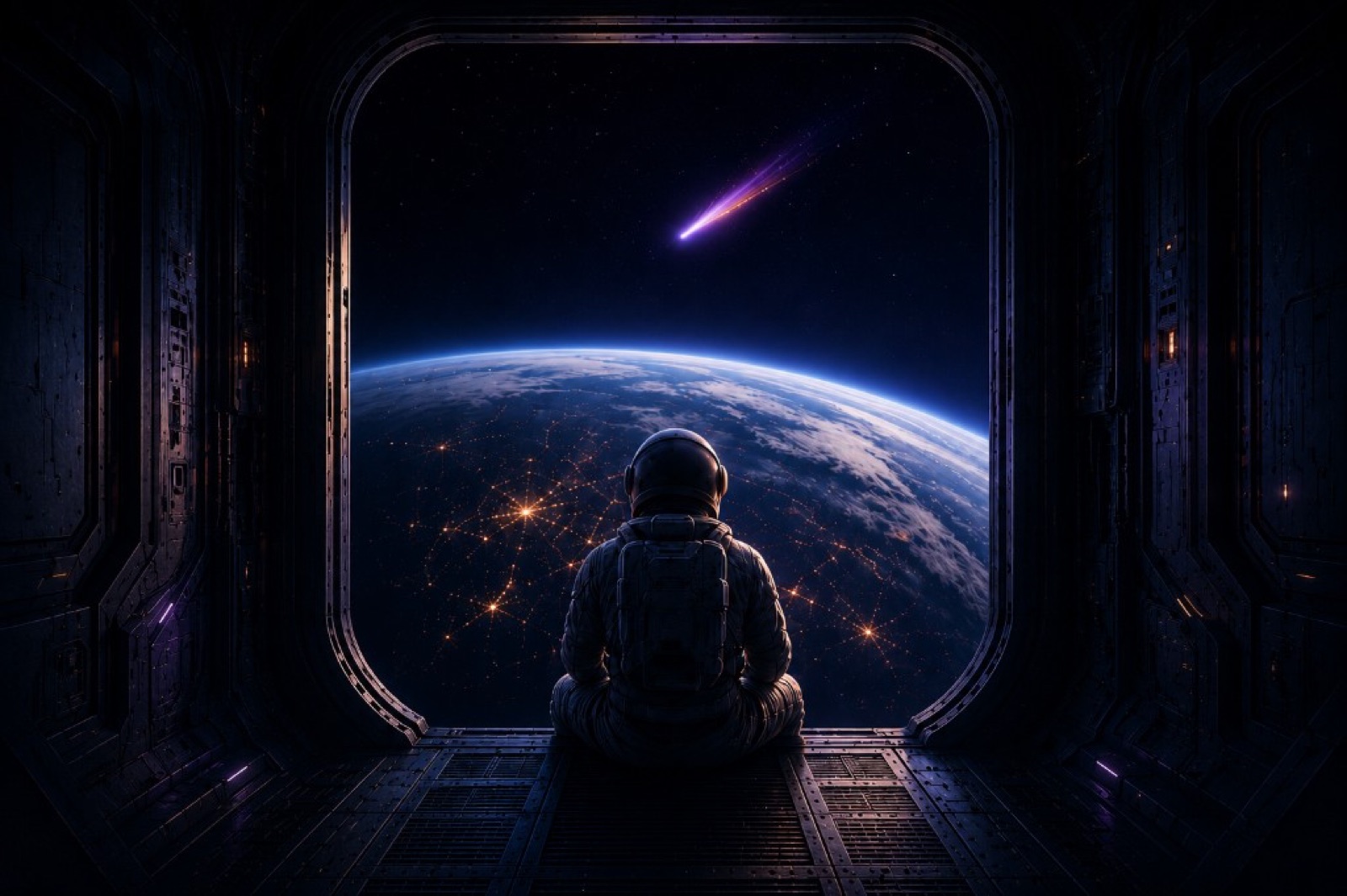 Astronaut looking at Earth from a spacecraft window