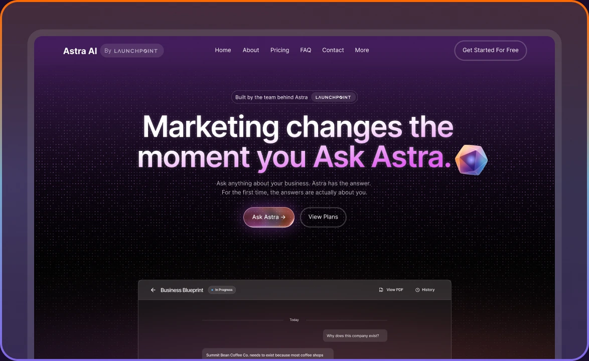 Astra AI marketing platform landing page preview