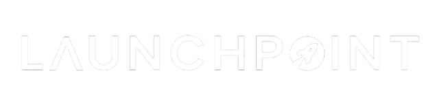 launchpoint rocket outline in red and orange with white Launchpoint text